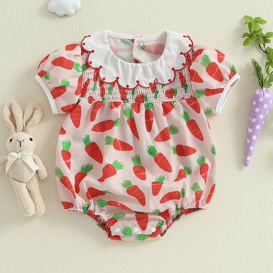 Baby Girls' Easter Carrot Print Romper - Summer Bodysuit