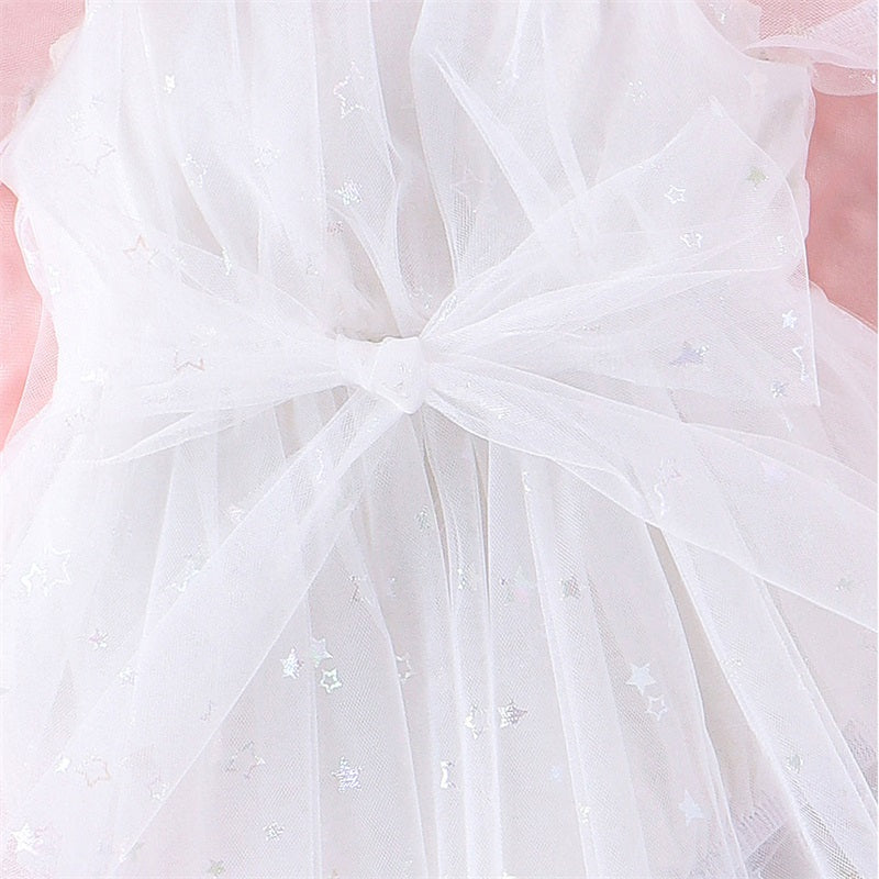 0-24M Princess Baby Girls Summer Romper Dress Short Sleeve Star Print Bowknot Tulle Patchwork Jumpsuits with Headband