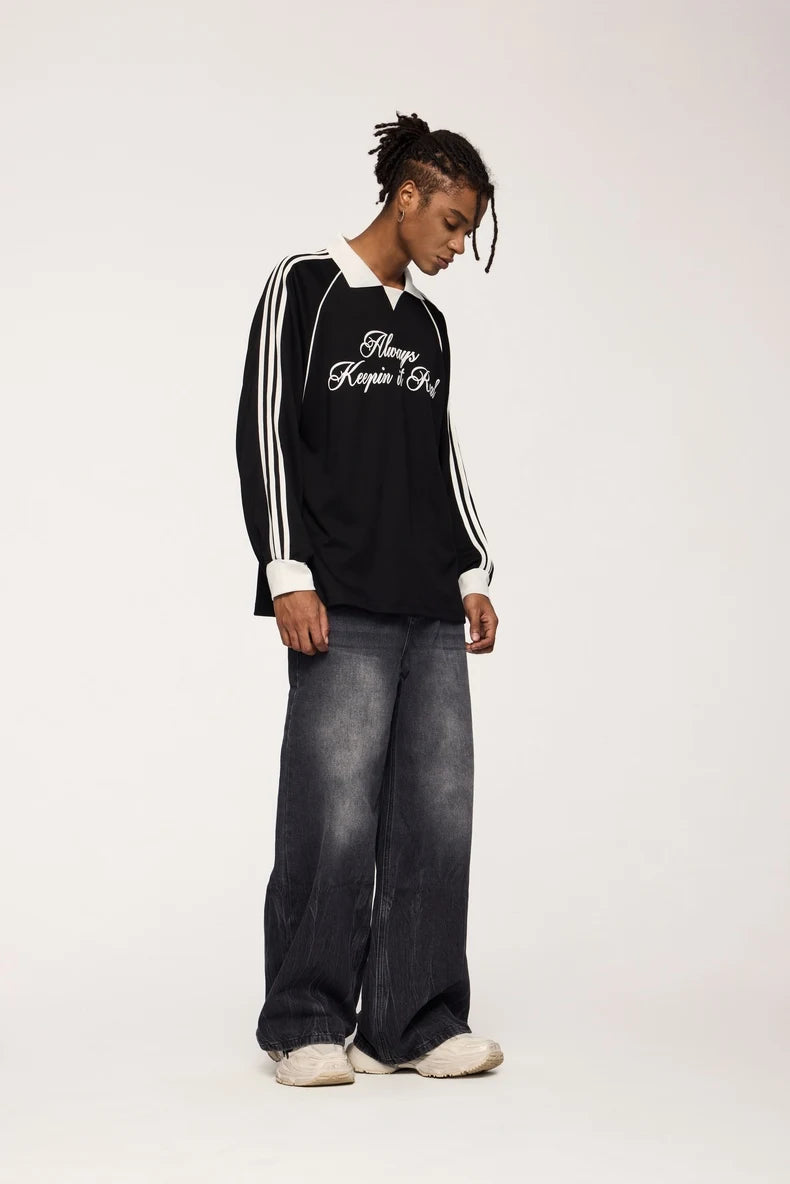 Unisex Streetwear POLO Trendy Oversized Colourblock Long-sleeved T-Shirt