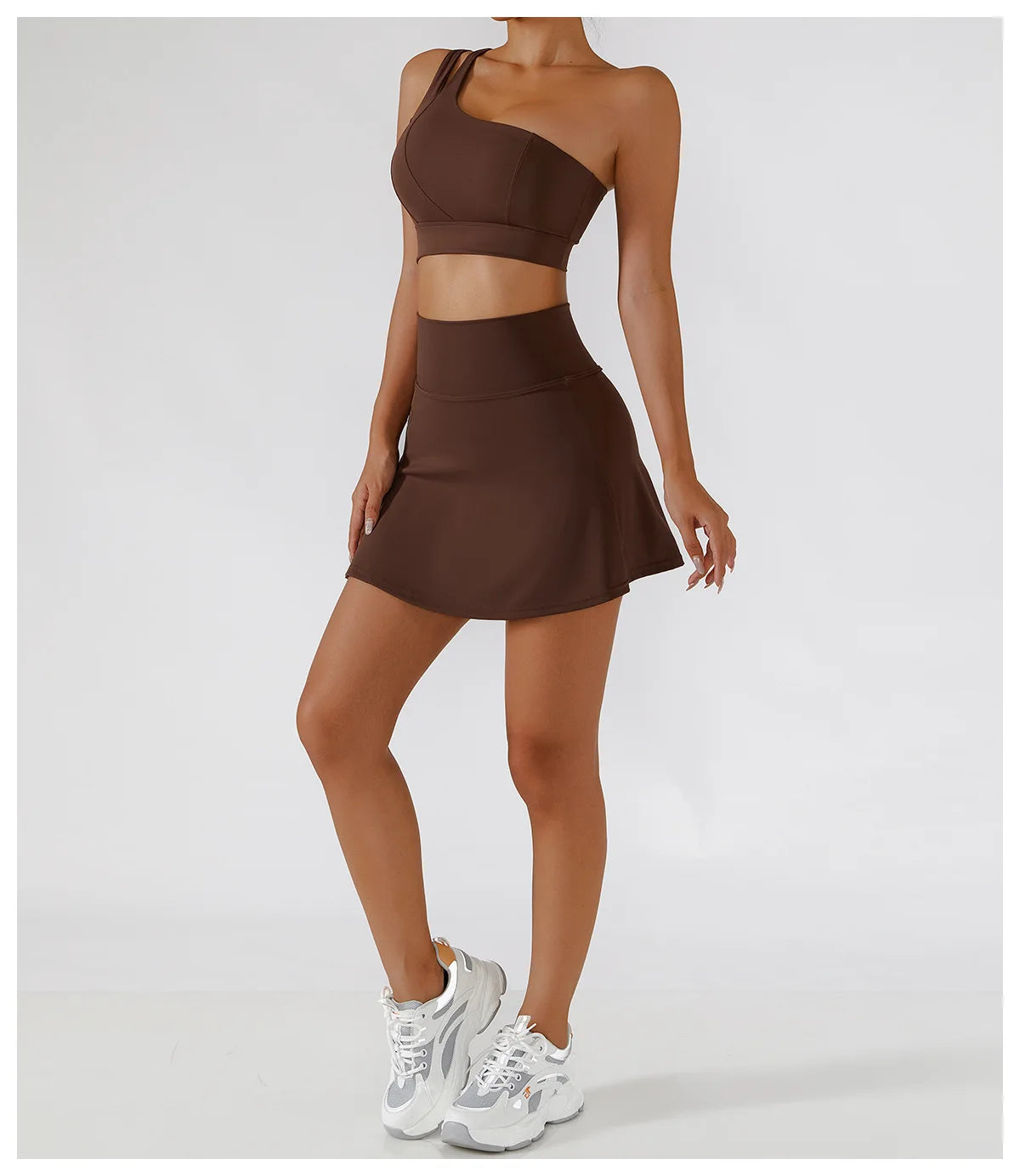 Women’s 2pc Sports Skirt Suit Outdoor Leisure Single Shoulder Bra Suit Quick Drying Tennis Set Yoga workout Skirt Set