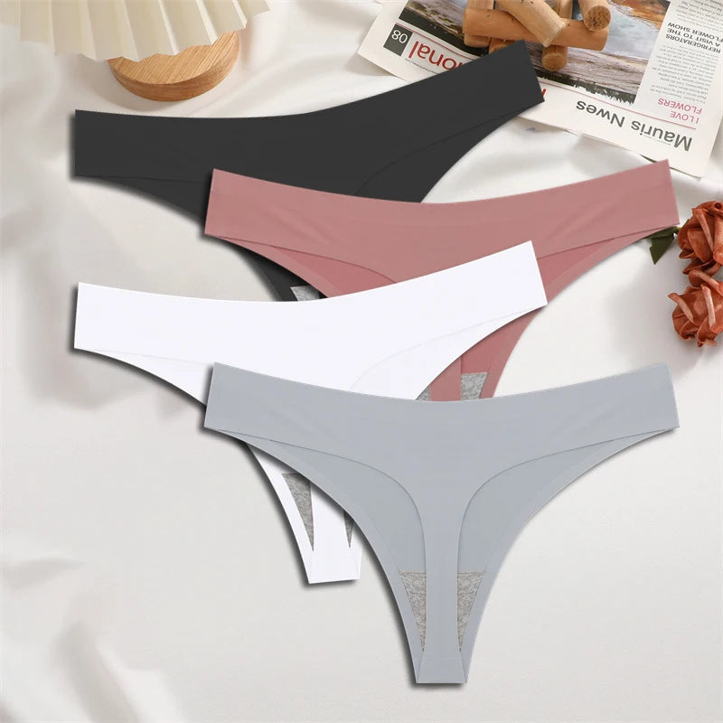 4-Pack Ice Silk Seamless Thongs - Low Waist Bikini Underwear