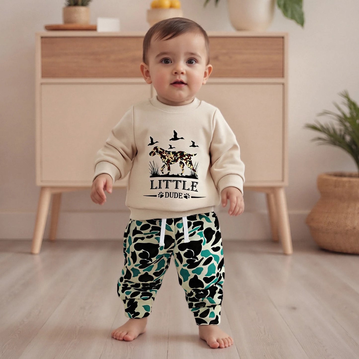 Baby Boys Animal Print Sweatshirt & Camouflage Pants Set (0-4Y)