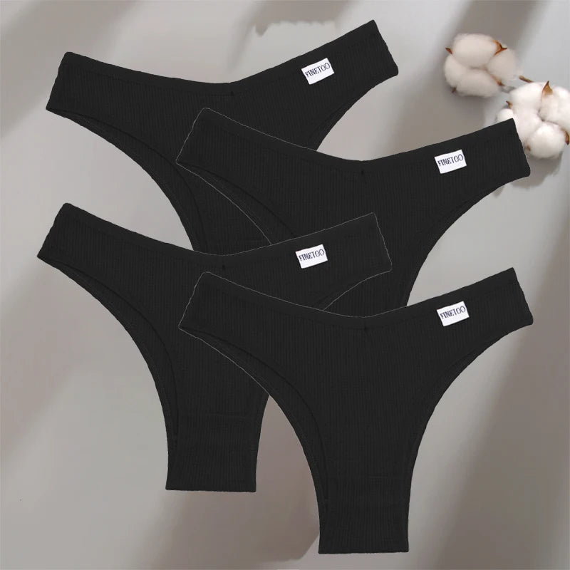 Women's 4Pcs Cotton Breathable Underwear Panties Low-Waist Waffle G-string Stretch Briefs Soft Lingerie