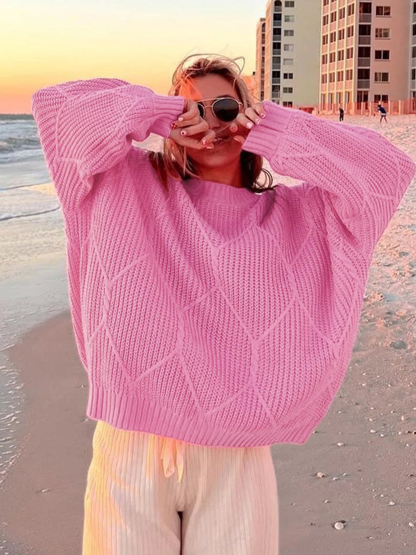 Women's Knitted Loose Casual Round Neck Pullover Versatile Sweater