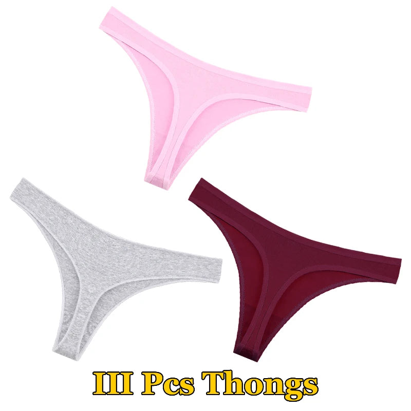 3Pcs Cotton Thongs Pantie Low Waist Comfortable Underwear Breathable G-string Soft Lingerie