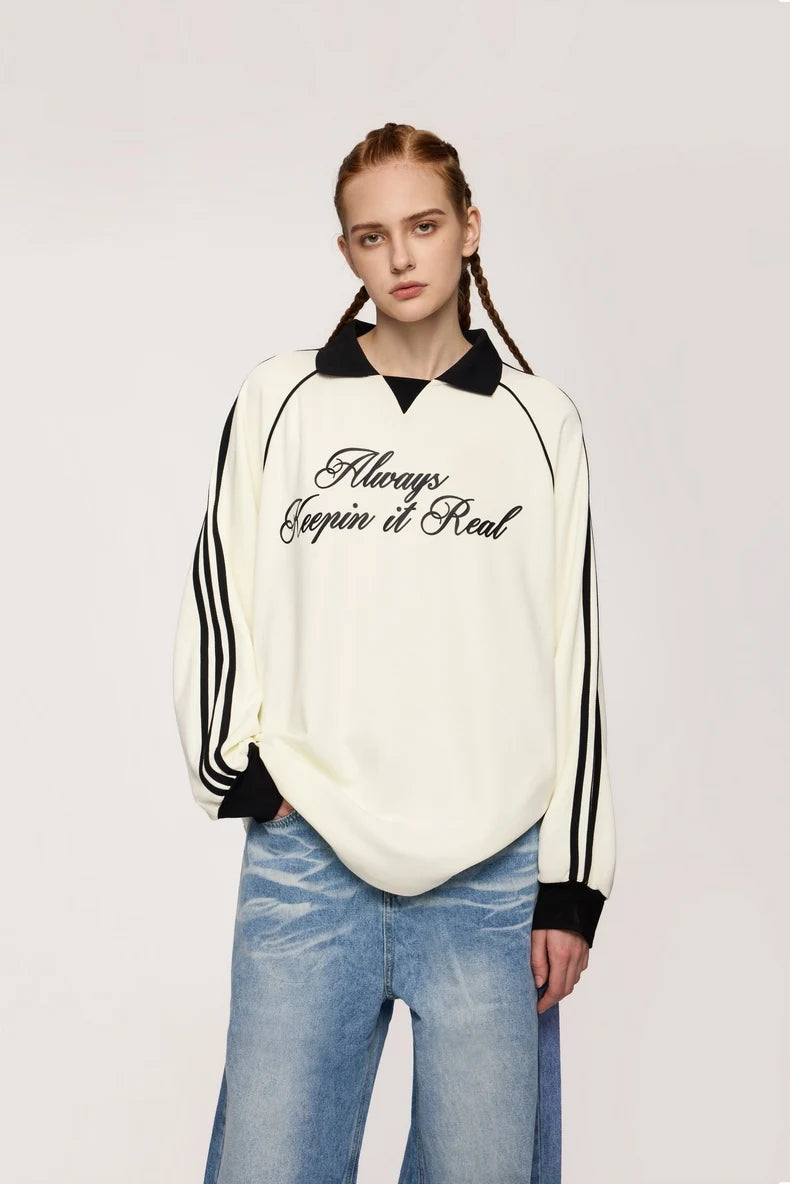 Unisex Streetwear POLO Trendy Oversized Colourblock Long-sleeved T-Shirt