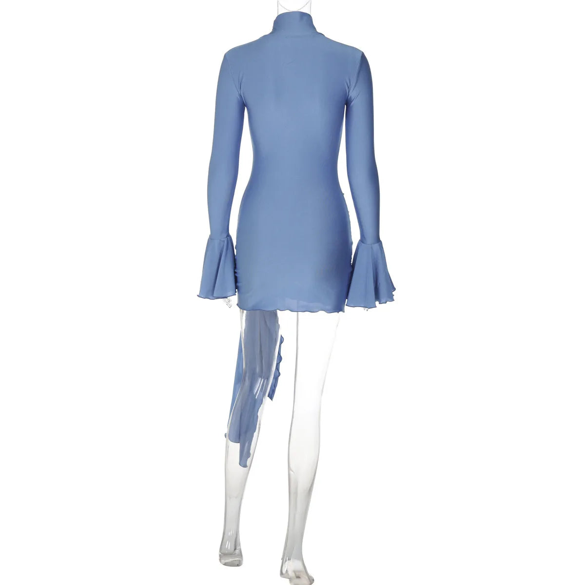 Women's Ruched Long Sleeve Wrap Mini Flare Sleeve Party Club Fall Outfit Bodycon Dress
