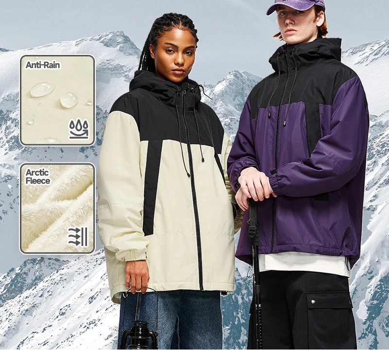 Unisex Winter Arctic Velvet Inner Parkas  High Neck Windproof Cotton Padded Hooded Jacket Outdoor Coat