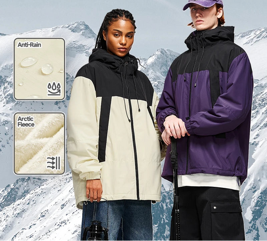 Unisex Winter Arctic Velvet Inner Parkas  High Neck Windproof Cotton Padded Hooded Jacket Outdoor Coat