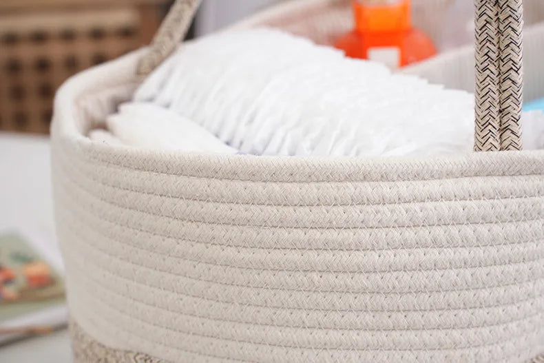 Baby Diaper Organizer Caddy - Cotton & Linen Weave Storage Bag
