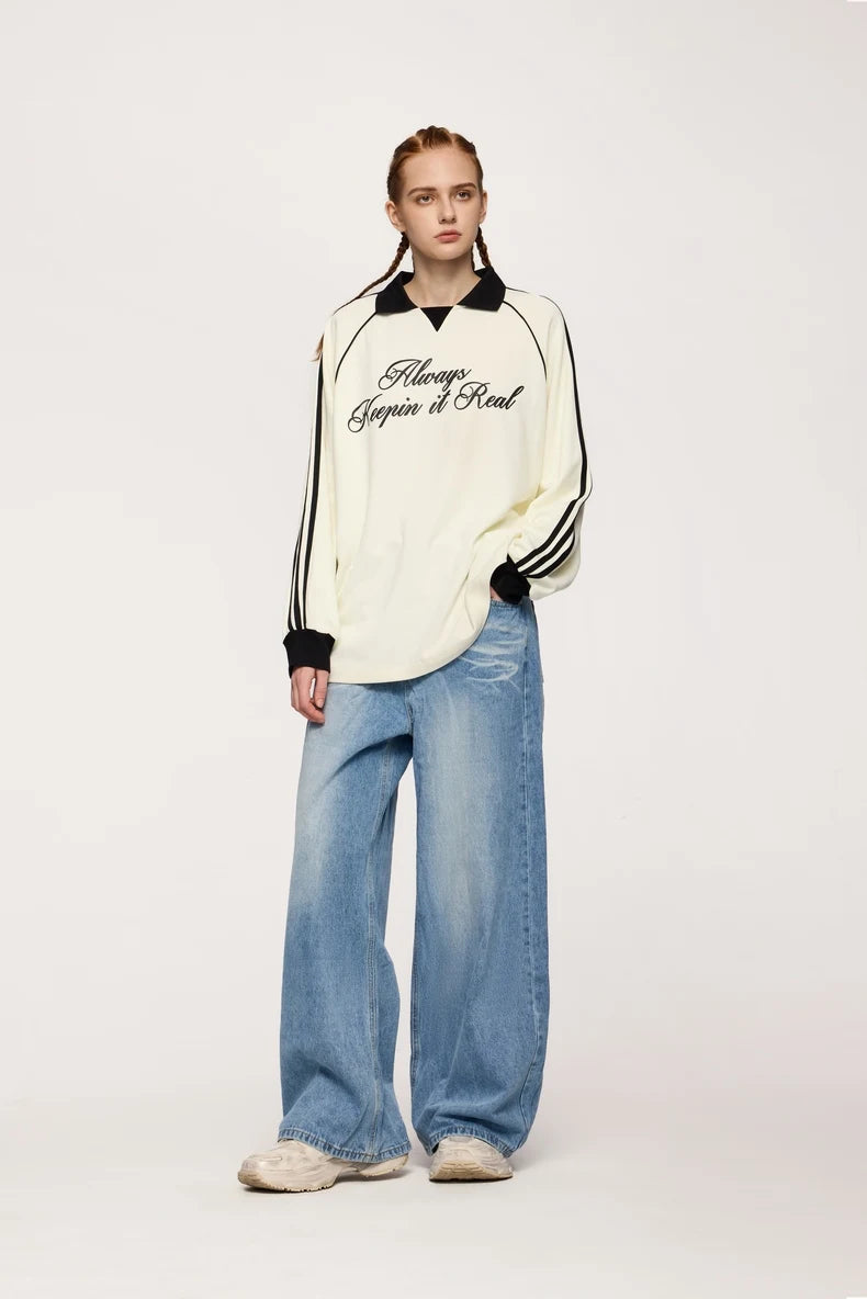 Unisex Streetwear POLO Trendy Oversized Colourblock Long-sleeved T-Shirt