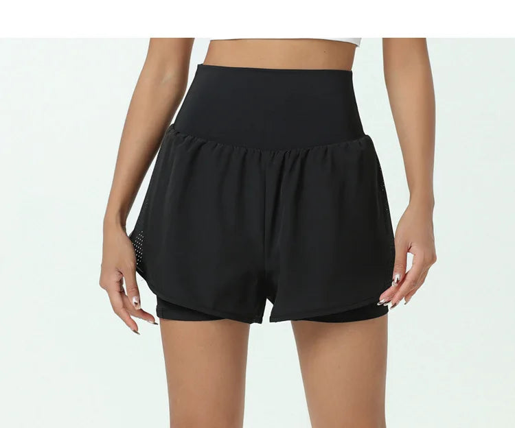 Women's High Waist 2 In 1 Running Breathable Quick Dry Pocket Fitness Gym Sportswear Shorts