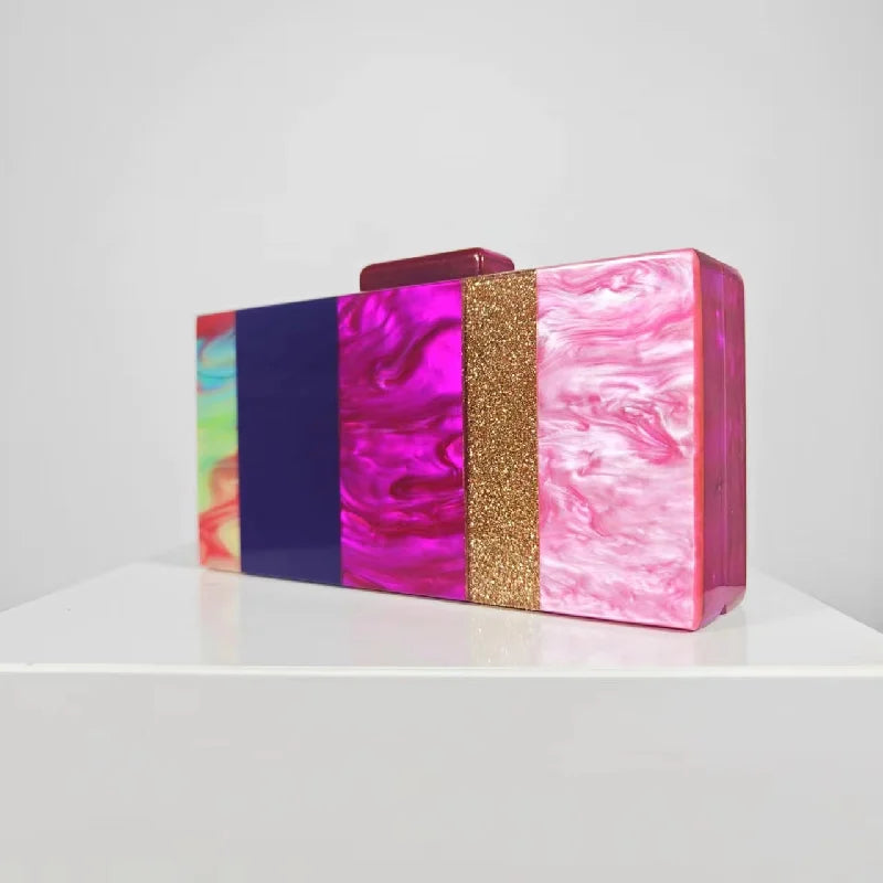 Fashion Patchwork Acrylic Pearlescent Marble Pattern Clutch - Shoulder Crossbody Bag
