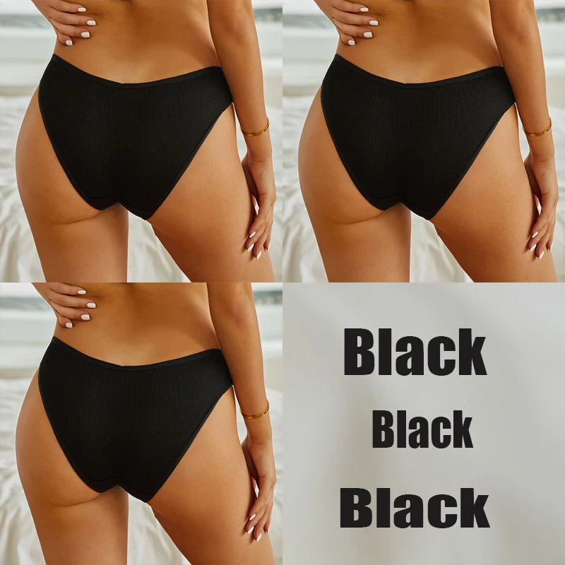 Women's 3PC Cotton V Waist Underwear Brief Comfortable Underpants Lingerie