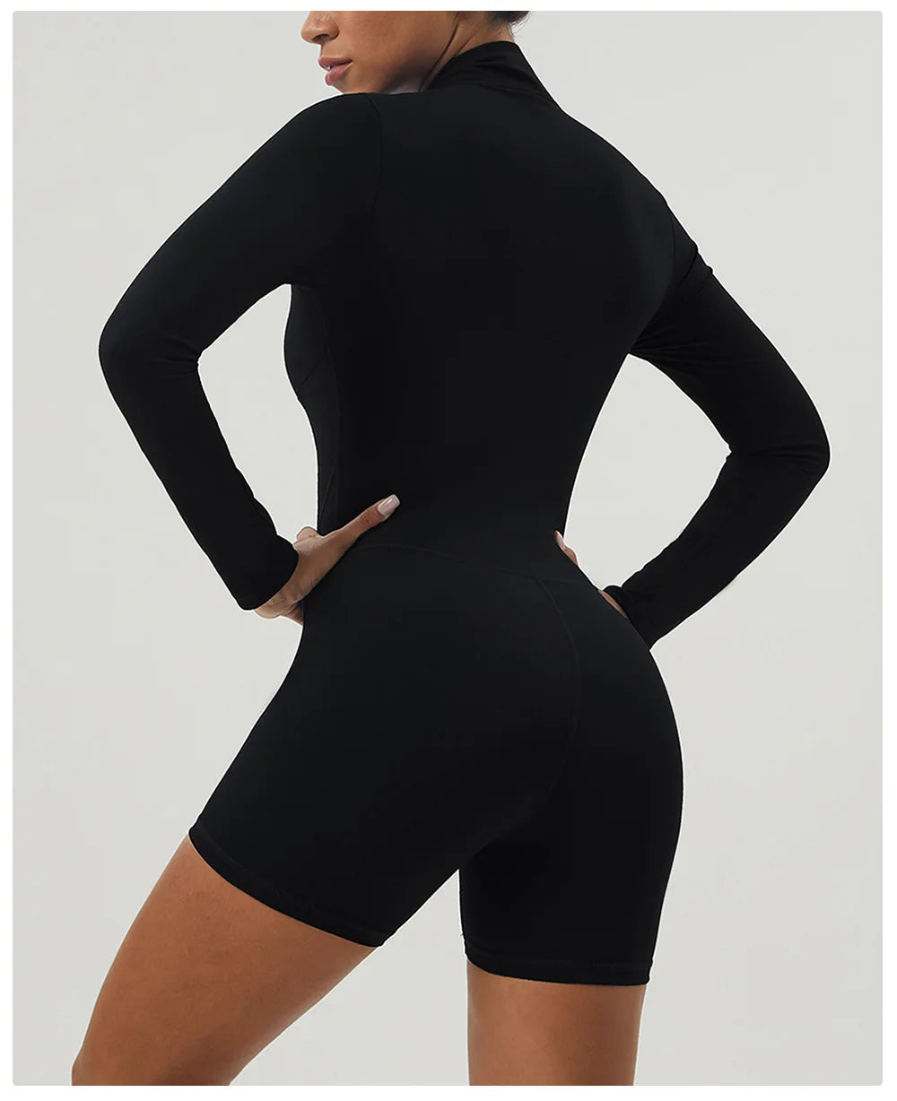 Women's Gym Yoga Running Jumpsuit One Piece Long Sleeve Sportswear Female Breathable Workout Activewear
