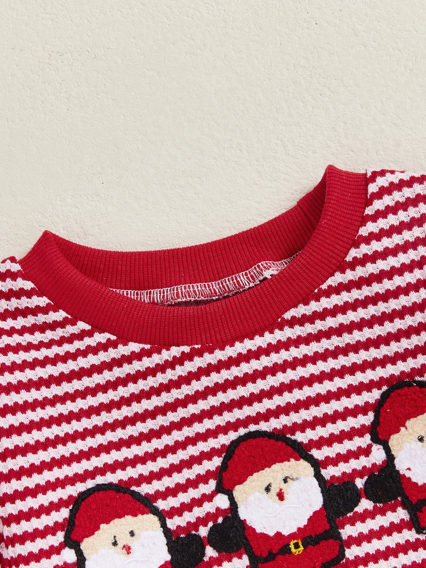 Baby Christmas Romper - Long Sleeve Stripes Print Xmas Embroidery Bodysuit