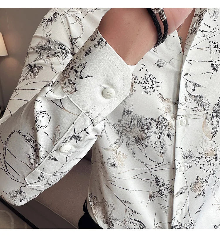 Men's Print Shirt - Slim Fit Long Sleeve Turn Down Collar Shirt