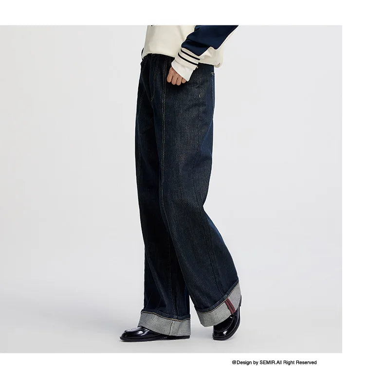 Women's Rolled Hem Loose Wide Leg Long Trousers