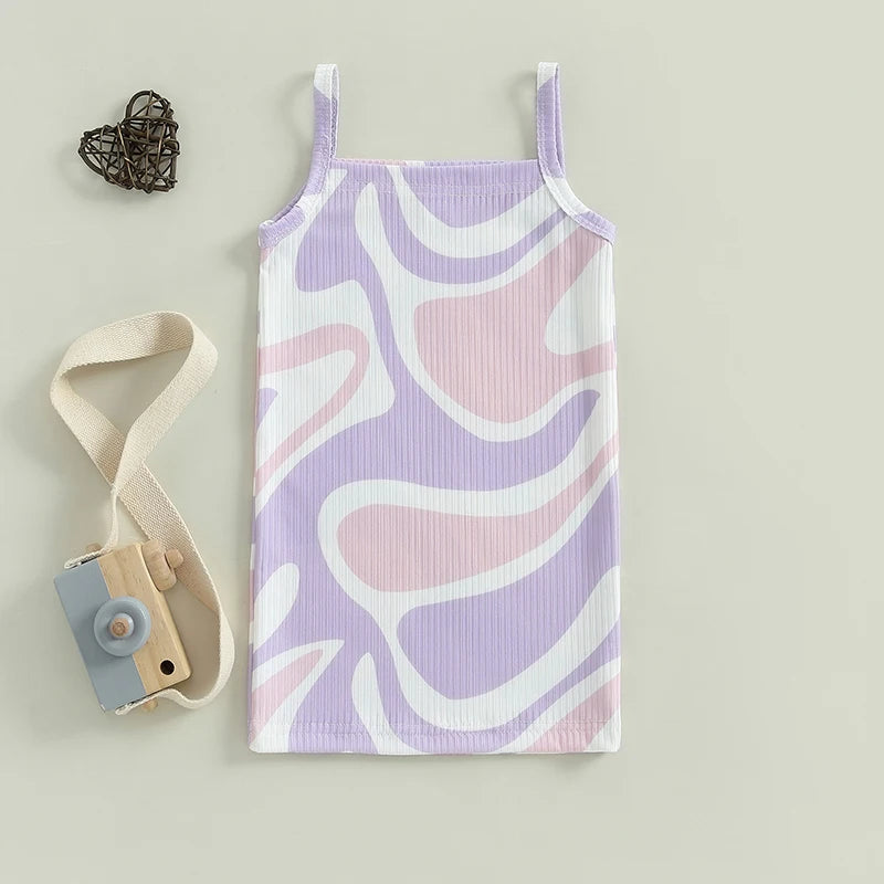 0-4Y Kids Girls Summer Dress Sleeveless Strap Bow Print Spaghetti Slim Fit Sundress for Beach
