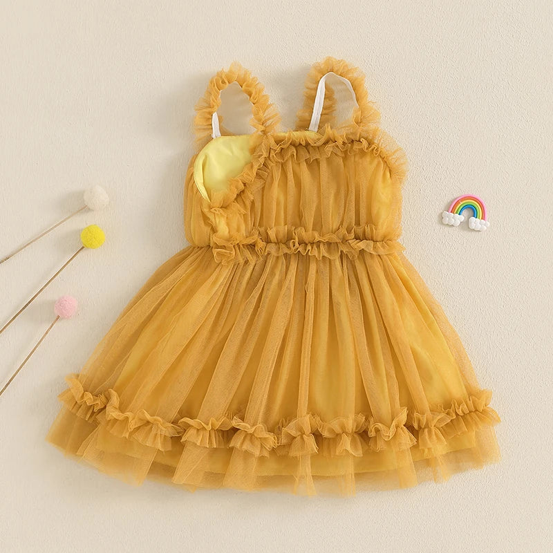 Girls' Summer Princess Dress - Sleeveless Mesh Ruffled Lace Tulle Sundress