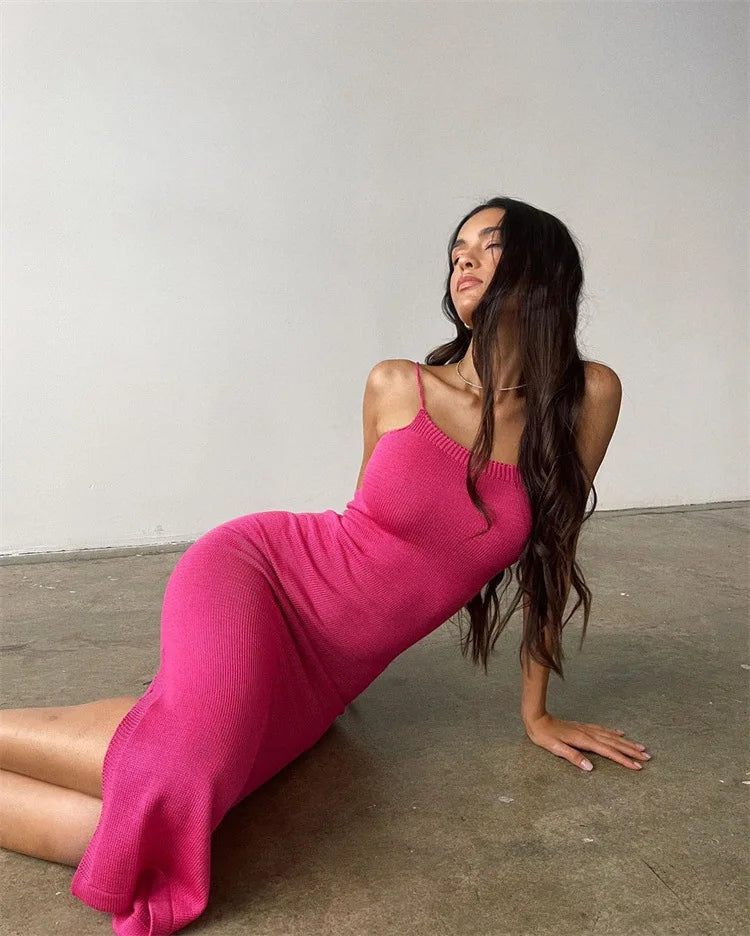 Women's Backless Bandage Knitted Sleeveless Slip Dress