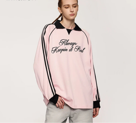 Unisex Streetwear POLO Trendy Oversized Colourblock Long-sleeved T-Shirt