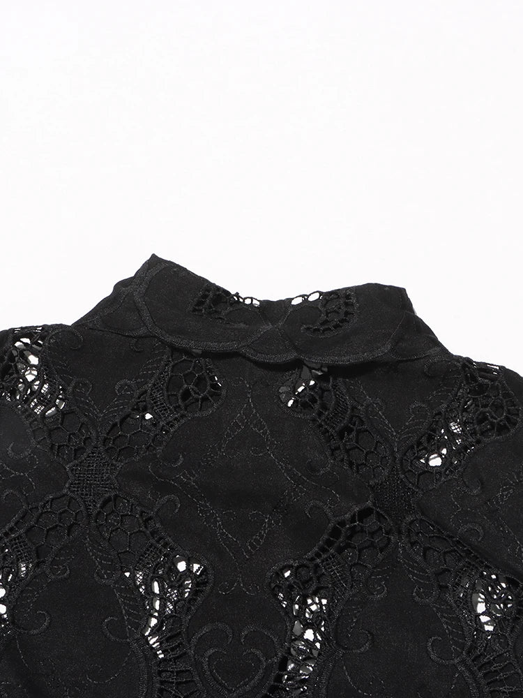 Women's Solid Hollow Out Two Piece Set - Stand Collar Sleeveless Top & Wide Leg Trousers