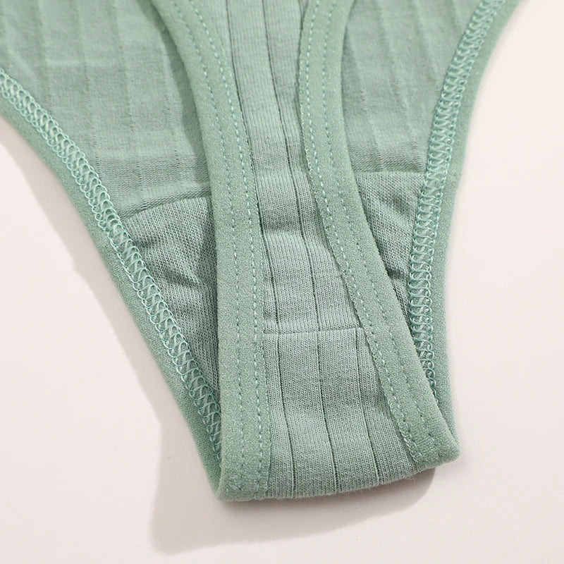 Women's Cotton Bow Tie Underwear 5-Pack - Ribbed Striped Low Waist Thongs