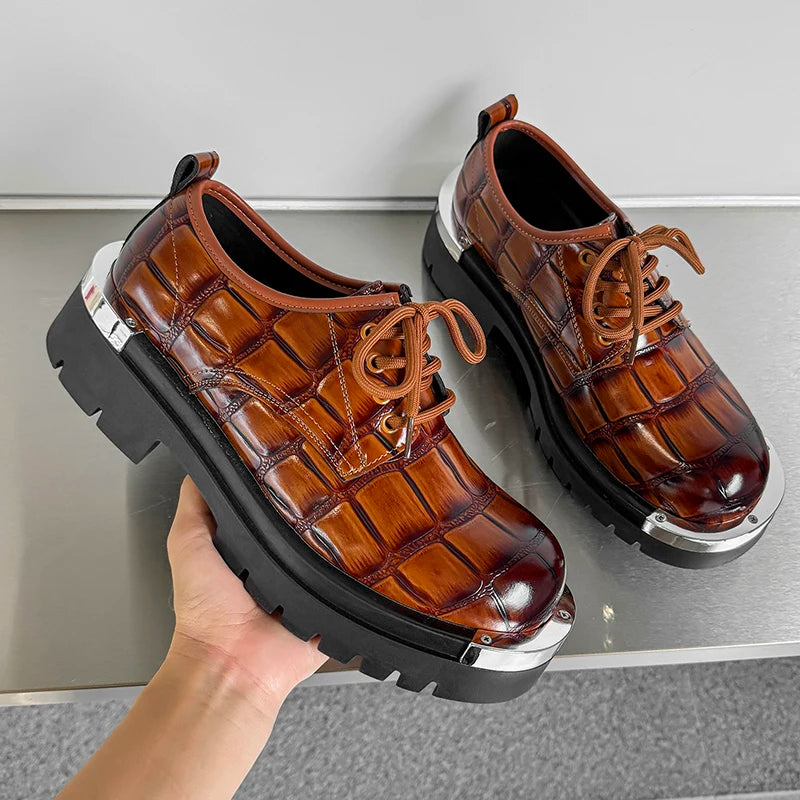 Men's Platform Derby Shoes - Genuine Leather British Style