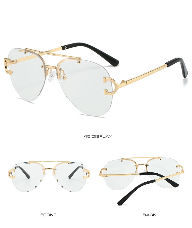 Unisex Vintage Rimless Classic Double Bridge Pilot Gradient Sunglasses