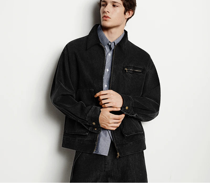Vintage Detroit Style Denim Jacket Pure Cotton Workwear Casual Outdoor Coat