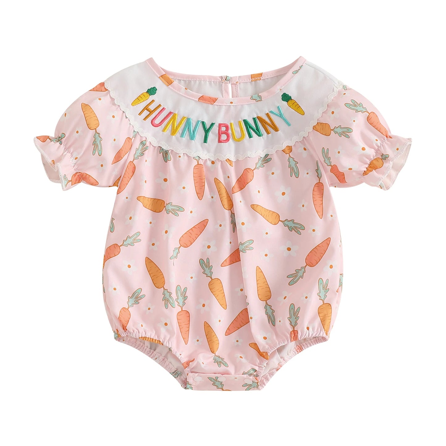 Lovely Baby Easter Romper - Short Sleeve Rabbit Print Bodysuit (0-18M)