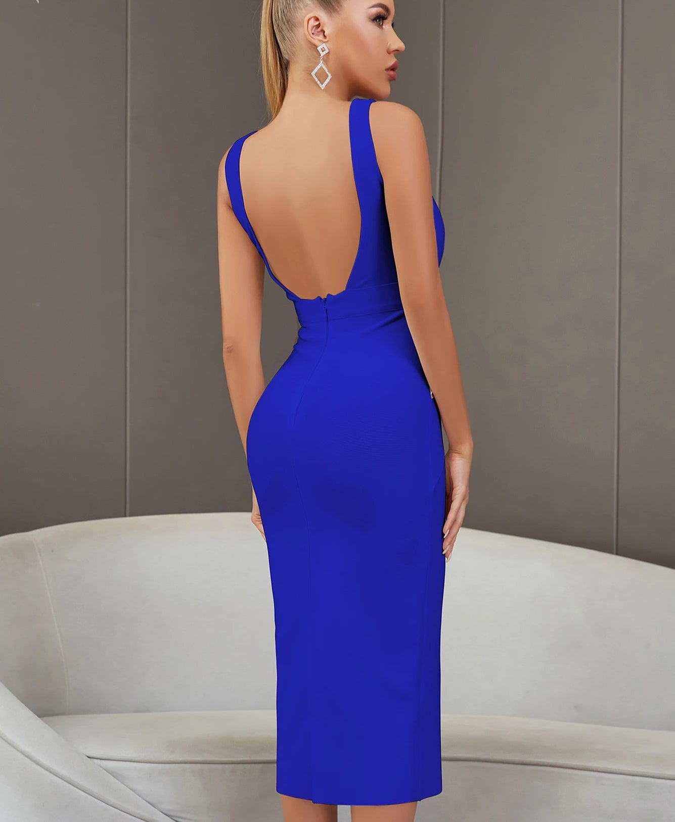 Backless Bandage Midi Dress - Sleeveless Bodycon Party Dress