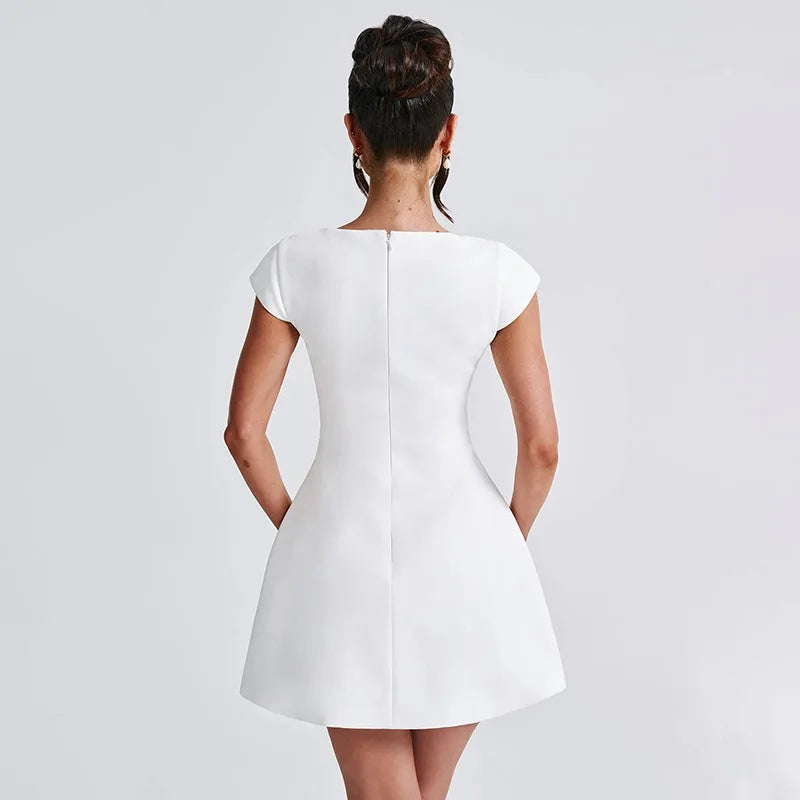 Women's Square Collar Vest Mini Dress - A-Line High Waist Solid Patchwork Dress