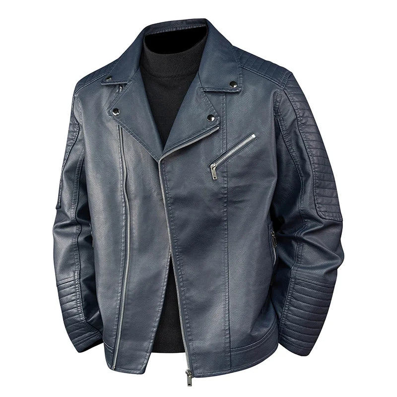 Men's Vintage PU Leather Moto Biker Jacket - Spring Autumn Casual Outerwear
