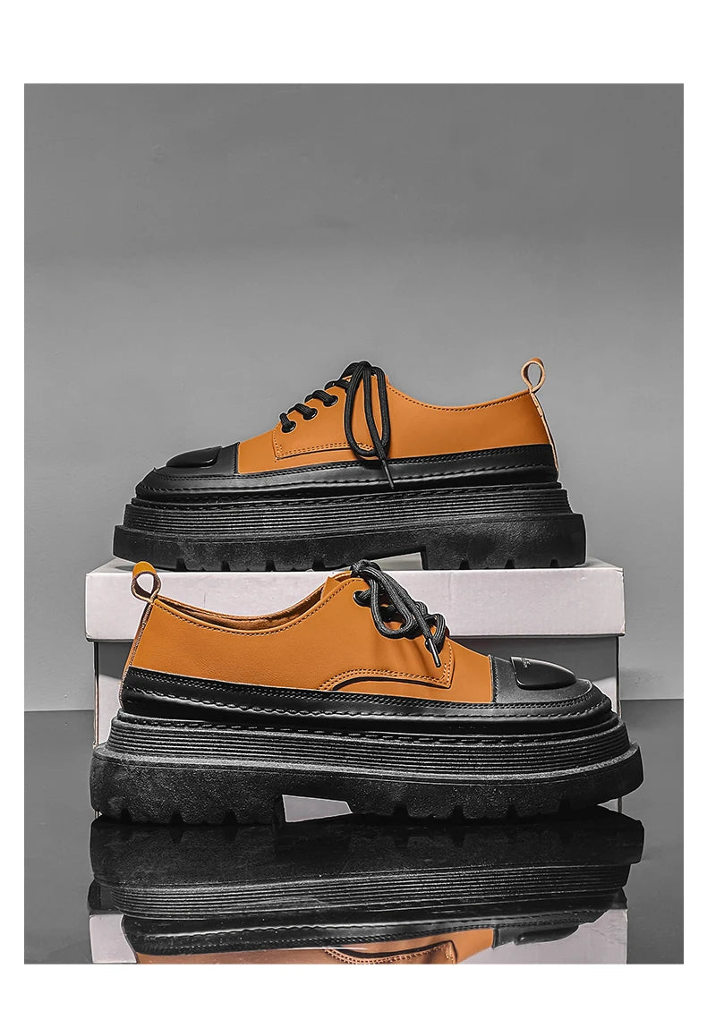 Men's Leather British Style Oxfords Casual Platform Business Loafer Shoes
