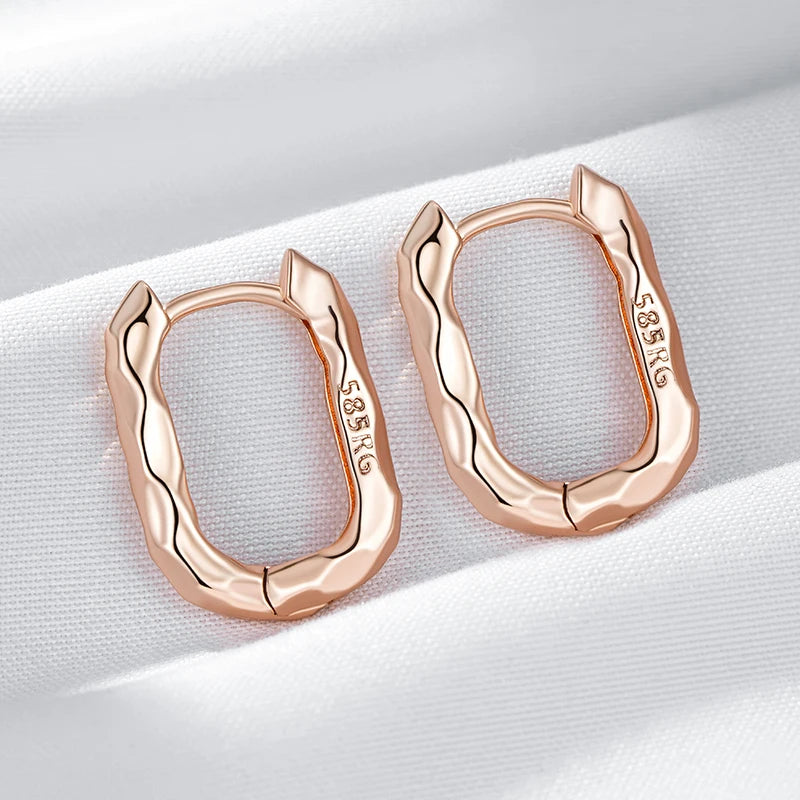 Rose Gold Rectangular Hoop Earrings - Simple Glossy Design for Women