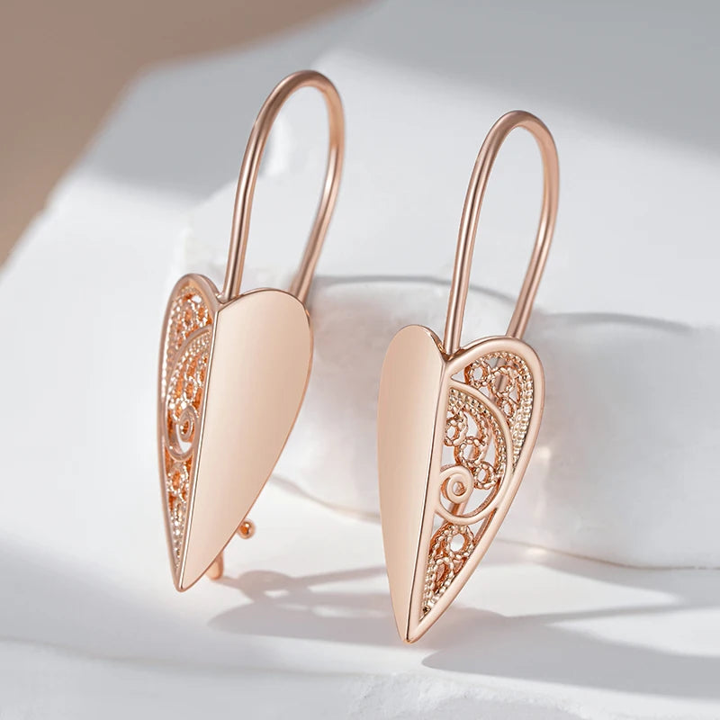 Women's 585 Rose Gold Long Geometric Hollow Flower Big Drop Earrings