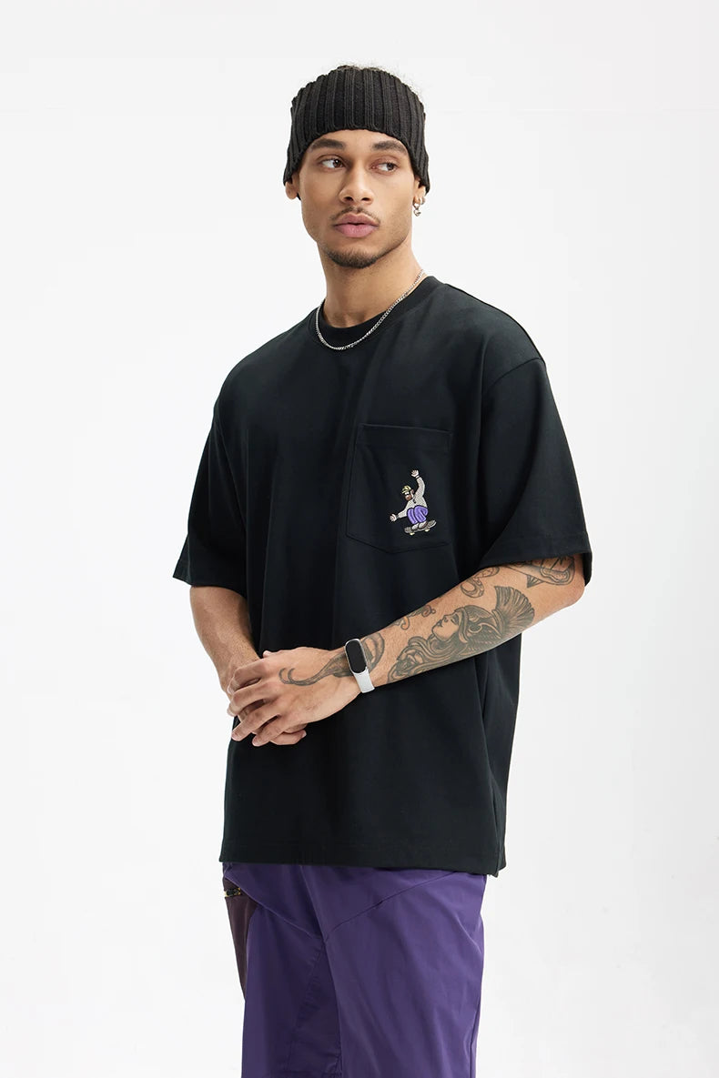 Unisex Sports Embroidered Pocket Tech Fabric Cool Touch Quick-Dry Short Sleeve T-Shirt