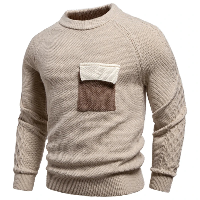 Round Neck Patchwork Pocket Knit Pullover