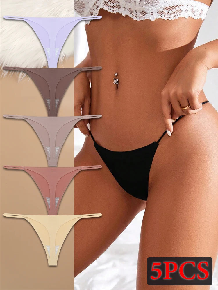 5-Pack Ice Silk Seamless Thongs - Low Waist G-String Underwear
