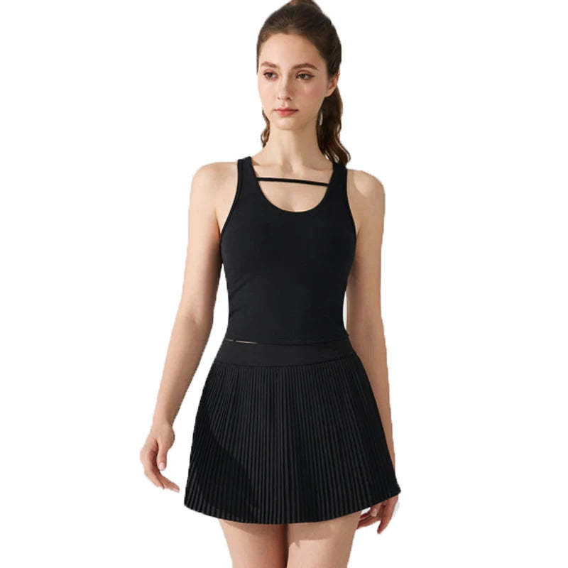 Women's Two-Piece Fitness Set - Yoga Top & Tennis Skirt Workout Outfit