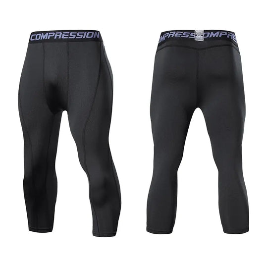 Men's Running Sports Compression Cropped Leggings Gym Fitness Sportswear Athletic Tights