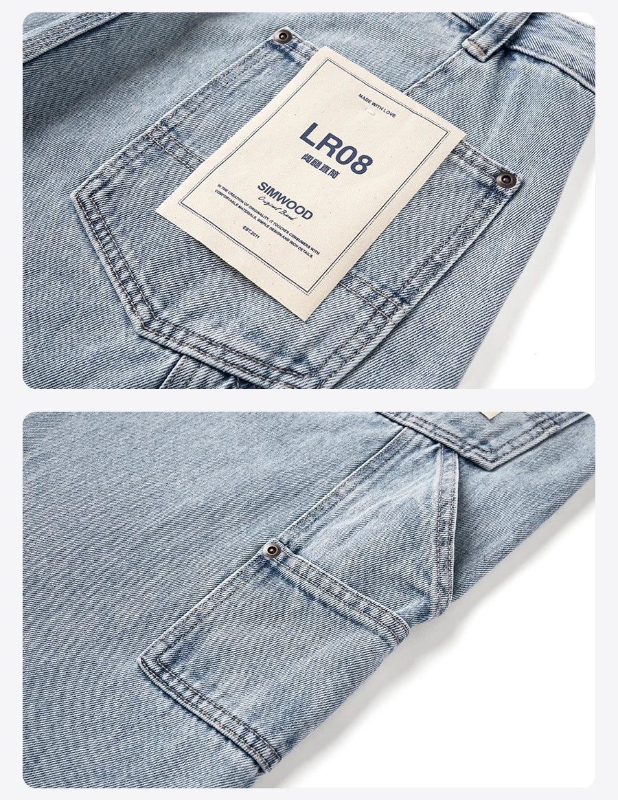 Men's Loose Fit Cargo Jeans - Relaxed Denim Trousers