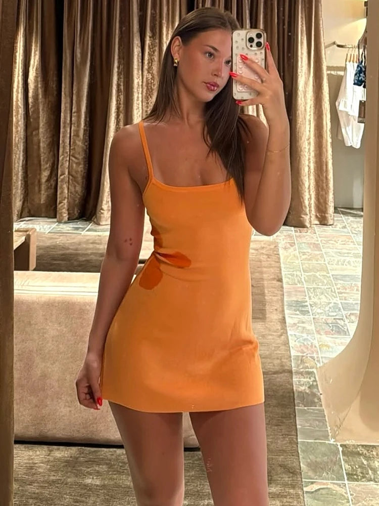 Women's Spaghetti Strap Print Knitwear Mini Robe Summer Sleeveless Backless Beach Dress