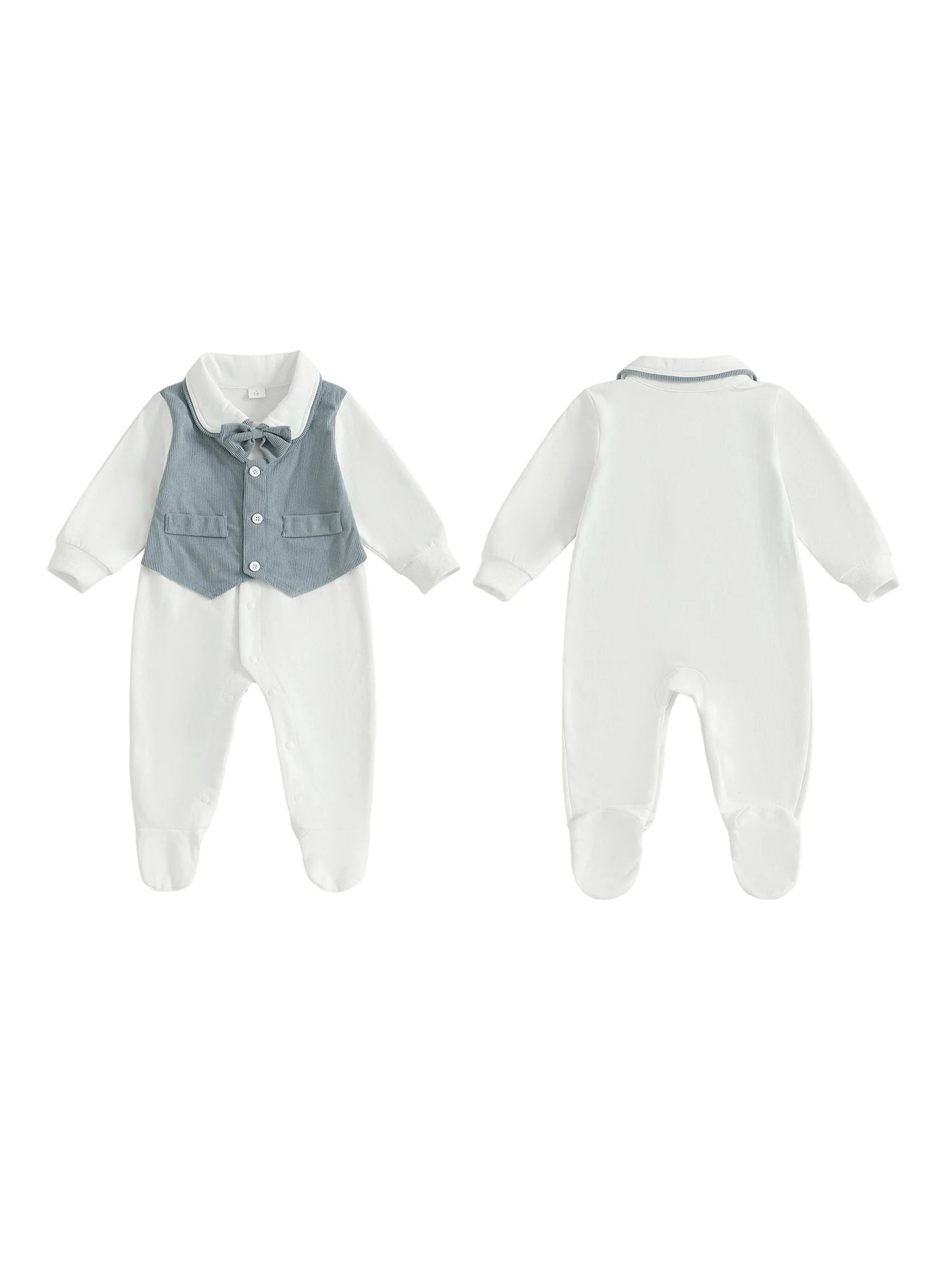 Gentleman Newborn Baby Romper - Footed Jumpsuit with Lapel