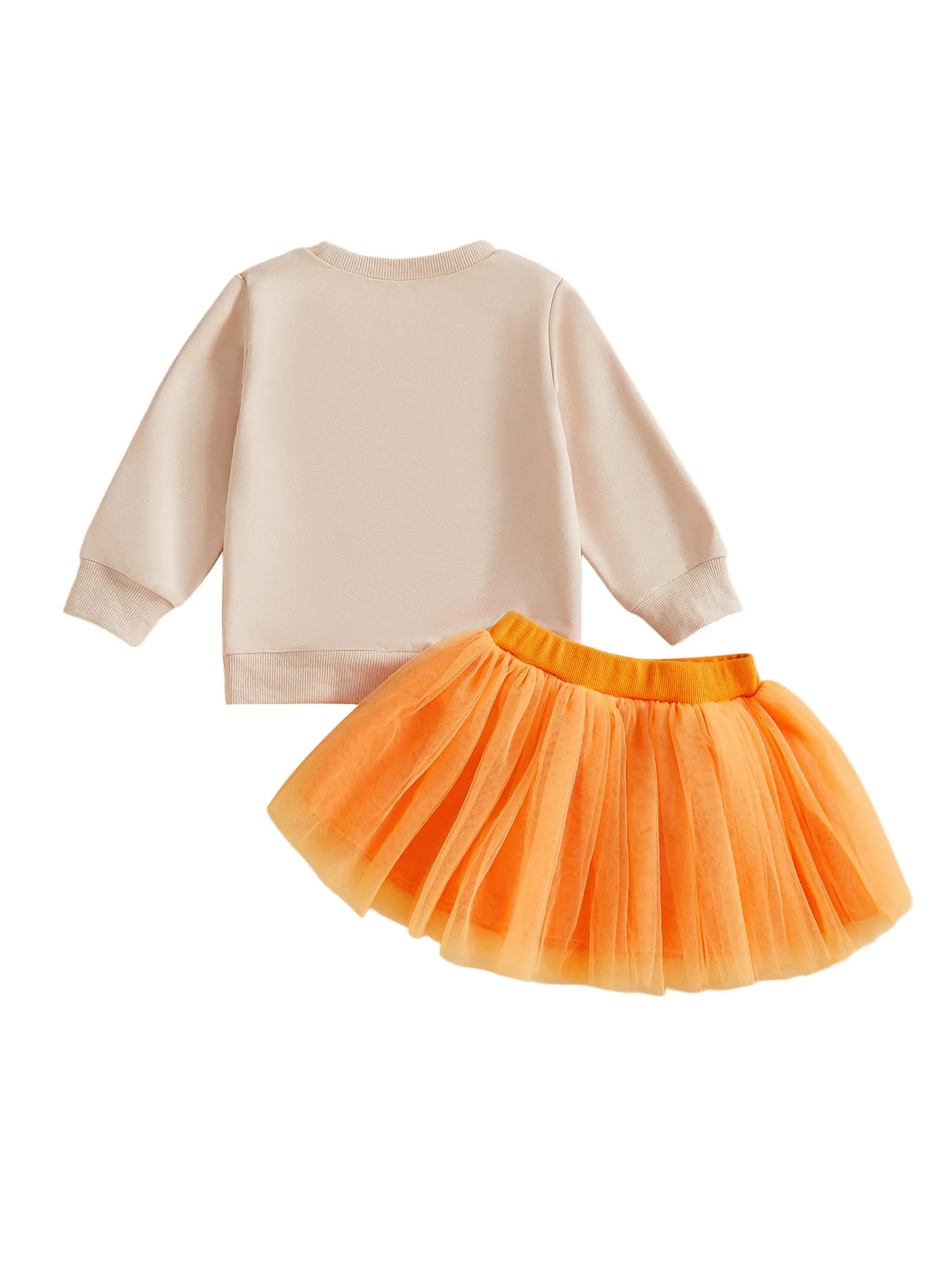 Baby Girl's Halloween Outfit Set - Cartoon Letter Sweatshirt & Ghost Tulle Skirt