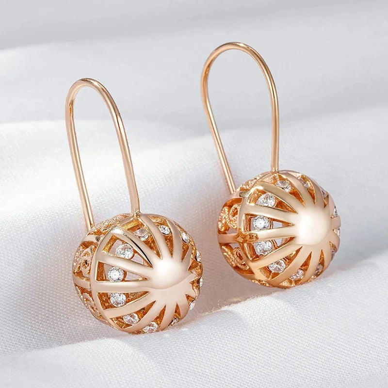 Women's Rose Gold Ball Drop Earrings - Natural Zircon Wedding Jewelry