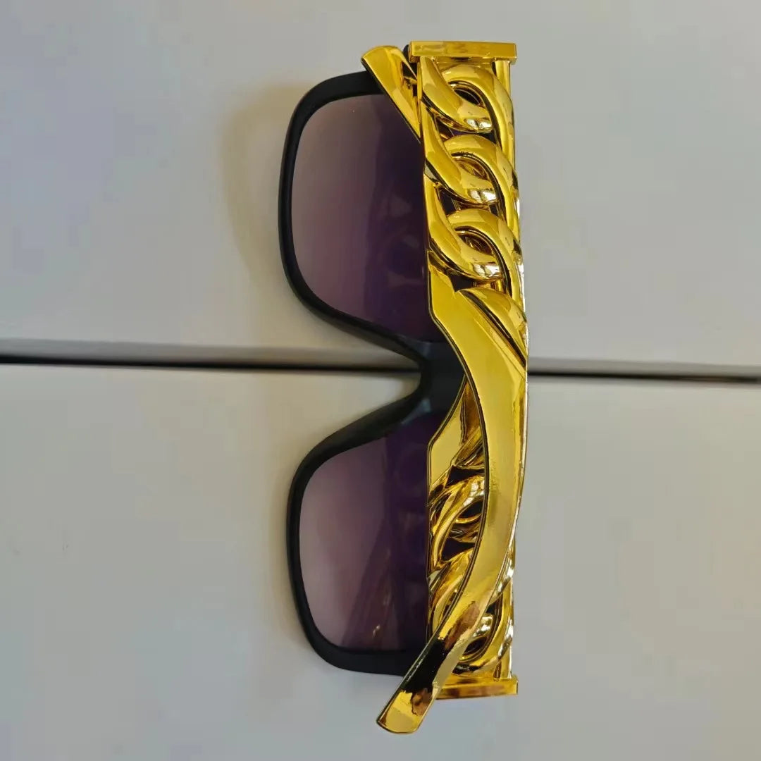 Hip Hop Punk Sunglasses - Gold Chain Necklace Eyewear with UV400