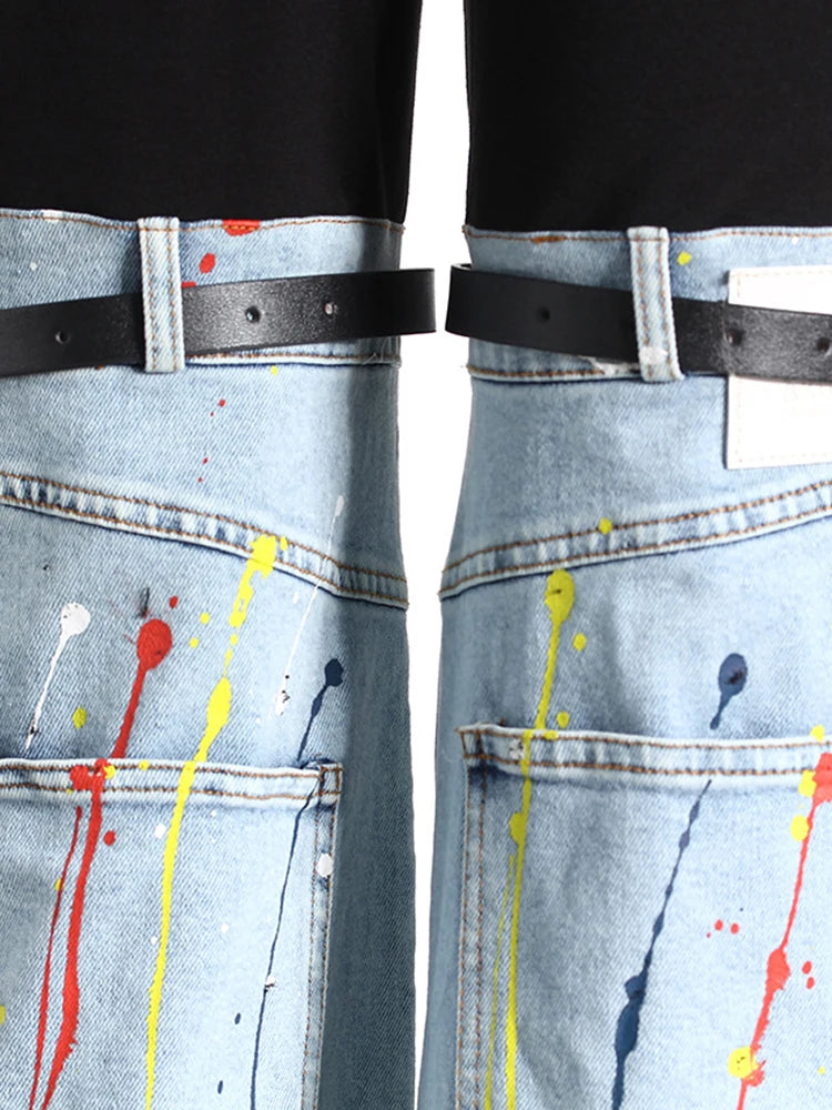 Women's Hit Colour Temperament Spliced Belt Denim Trousers